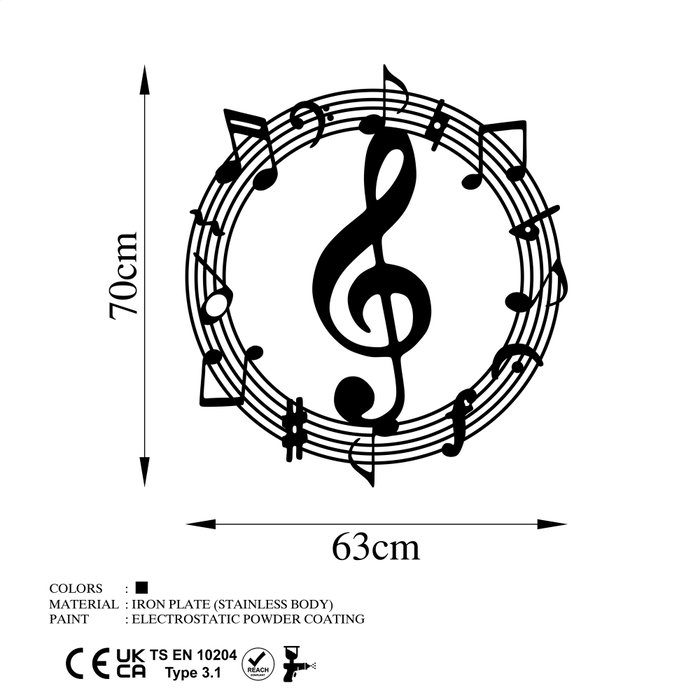 Wallity Musical 2 Escultura de Pared Negra de Metal